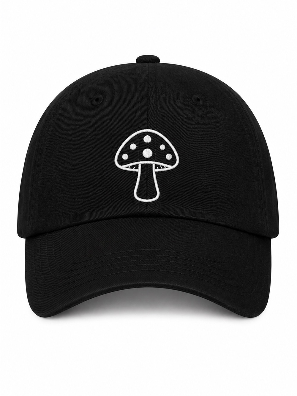 🍄 Mushroom Embroidered Black Baseball Cap Cottagecore Nature Velcro Strap Hat